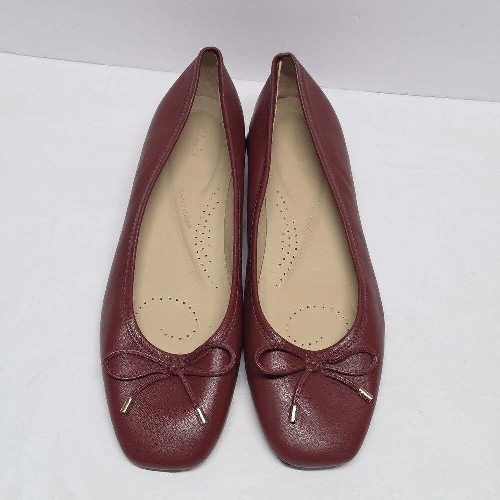 Clarks Ubree15 Step Ballet Flat Chestnut Leather Women's Size 9 Bow Accent